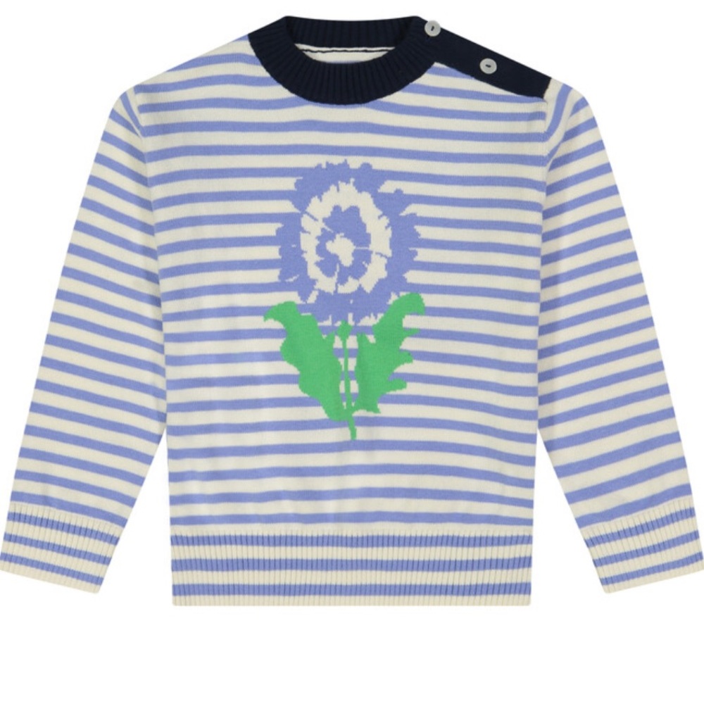 petit peony Intarsia sweater French Blue Navy Stripe 🧸🩵💙 So Cute! 6-12 months